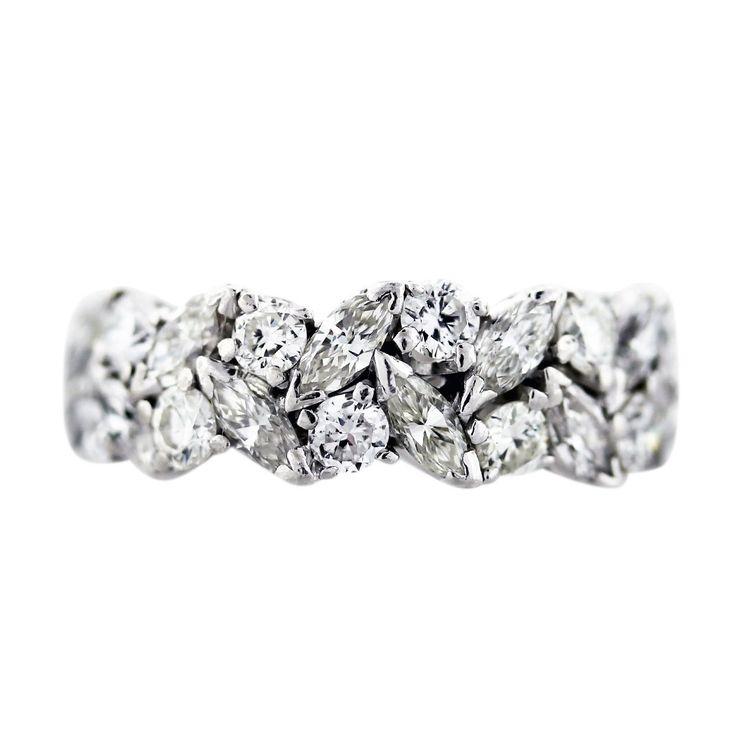 Wedding - Platinum Marquise And Round Diamond Eternity Band Ring