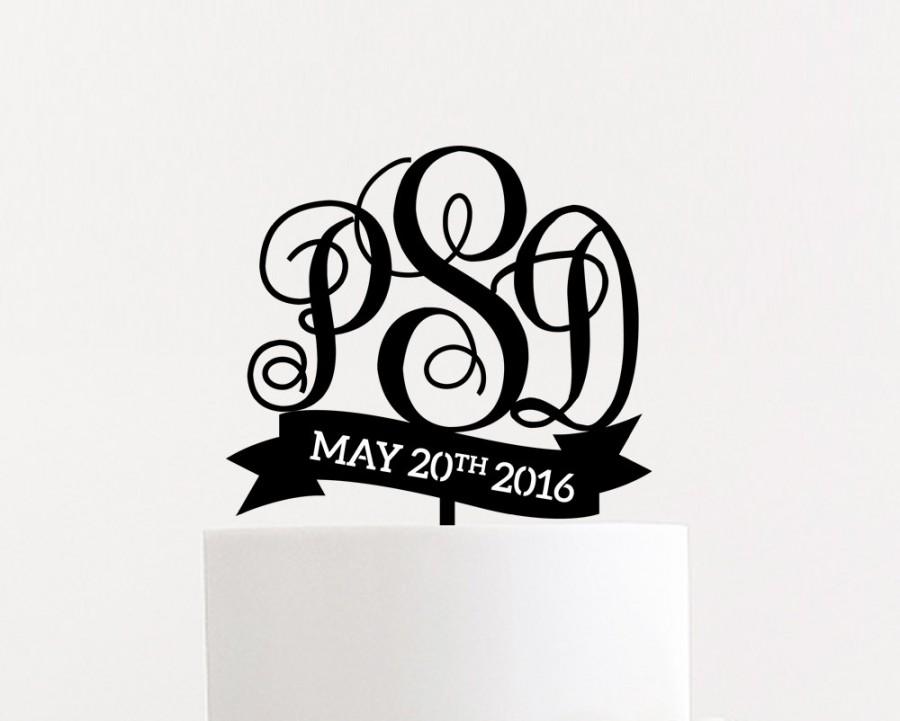 Hochzeit - Monogram with Ribbon Wedding Cake Topper 