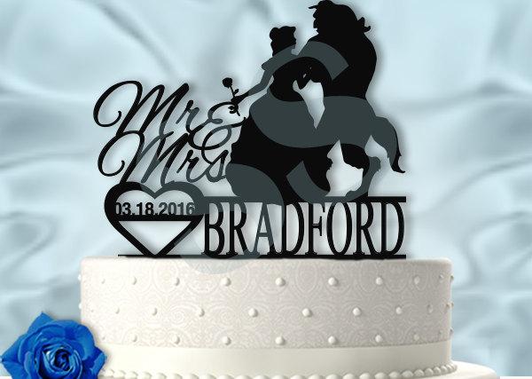 زفاف - Beauty and the Beast Rose Dance Personalized With Last Name and Date Wedding Cake Topper