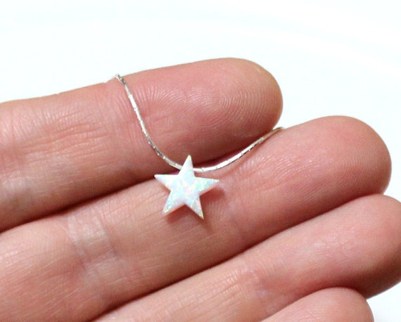Mariage - Opal Star Necklace, Opal Necklace, Opal Silver Necklace, Opal Jewelry, White Opal Necklace, Blue Star Opal Necklace, Simple Necklace