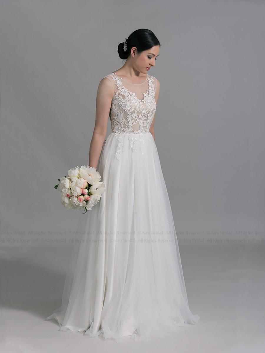 زفاف - Lace wedding dress, wedding dress, bridal gown, sleevelss venice lace appliques with tulle skirt.