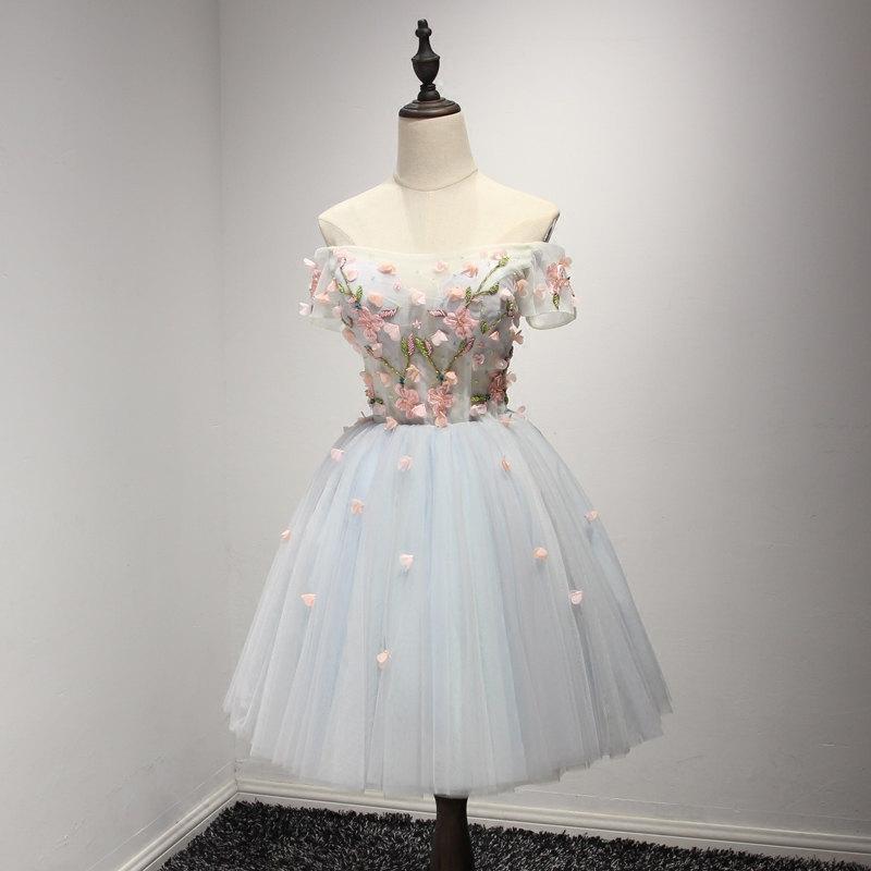 زفاف - 2017 Fashion Girls's Mini Dress Flower Embroidery Hand Made Bead Tulle Short Dress Party Dress Off shoulder Sexy Prom Dress Bridesmaid Dress
