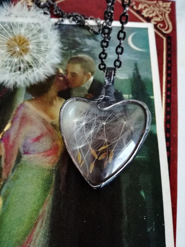 Свадьба - Dandelion necklace, seeds necklace,Heart, Terrarium jewelry, Spiritual Energy, real plant jewelry, wild meadow,subtle jewelry, gift for her