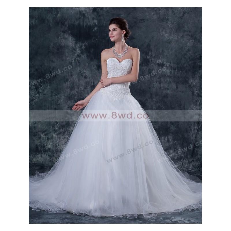 زفاف - A-line Sweetheart Sleeveless Tulle White Wedding Dress With Appliques BUKCH217 In Canada Wedding Dress Prices - dressosity.com