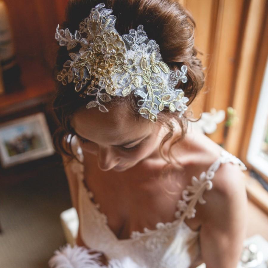 زفاف - Lace hair accessory, Hair vine,gold, Crystal piece, Accessories, Feather hairpiece, Noveau, Art Deco, Wedding accessory bridal hairpiece,