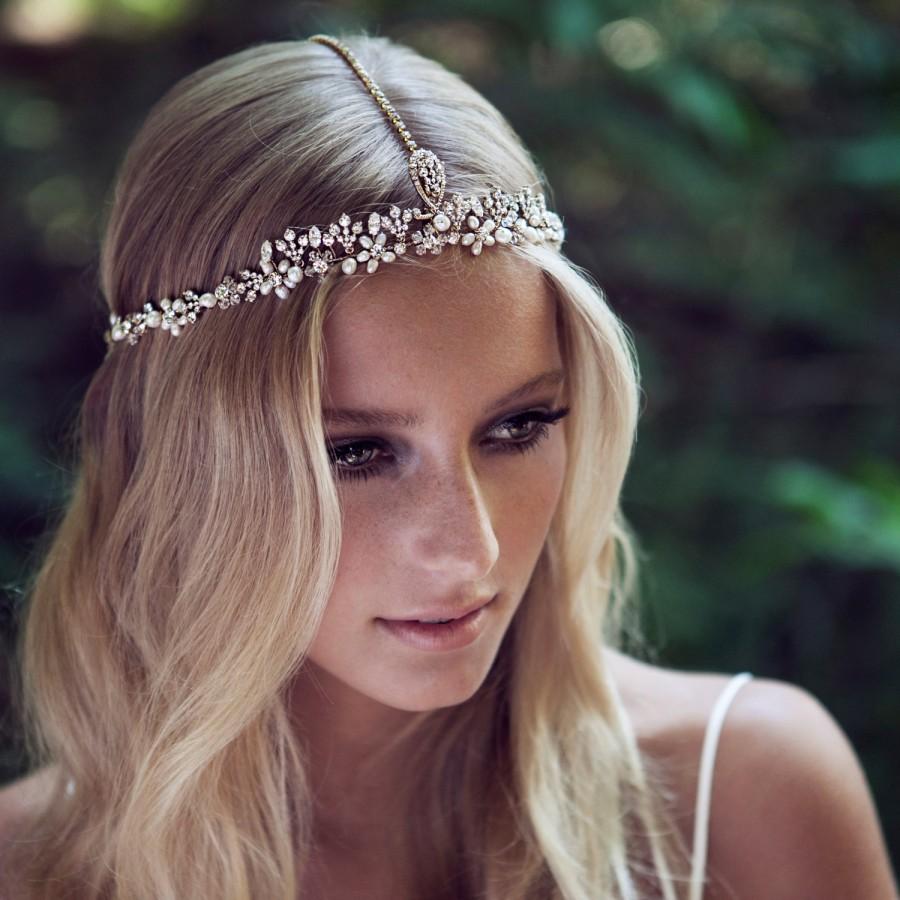 Mariage - Crystal and pearls vine built intO a crystal halo finished with ties with tassels in its ends.  // style: WREN bohemian bridal headpiece