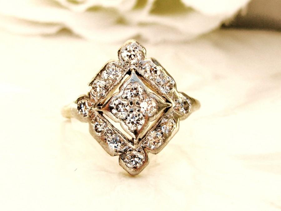 Mariage - Antique Edwardian Engagement Ring 0.52ctw Old Cut Diamond Unique Deco Starburst Wedding Ring Platinum & Yellow Gold Filigree Engagement Ring