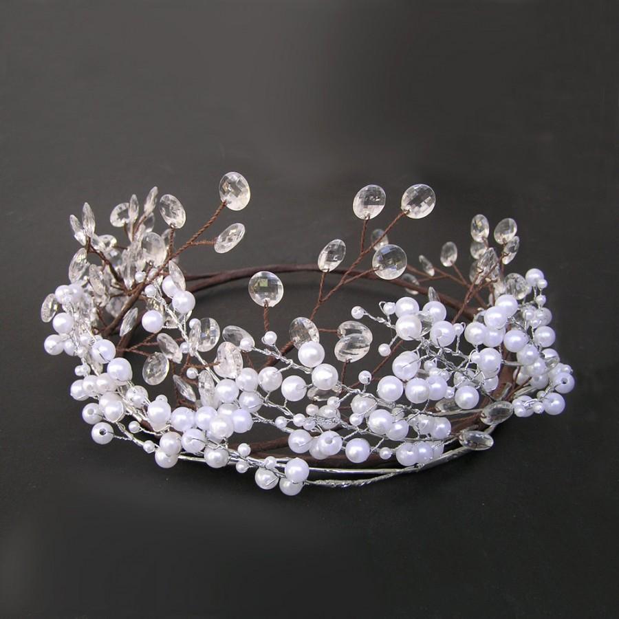 Pearl Crystal Tiara Rhinestone Hair Accessories Crown Wedding Bridal Headband JX 