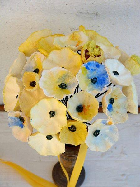 Hochzeit - Watercolor Bouquet, Yellow Wedding Bouquet, Paper Flower Bouquet, Bridal, Bridesmaids. Rustic, Natural, Boho, Ecofriendly, Shabby Chic,