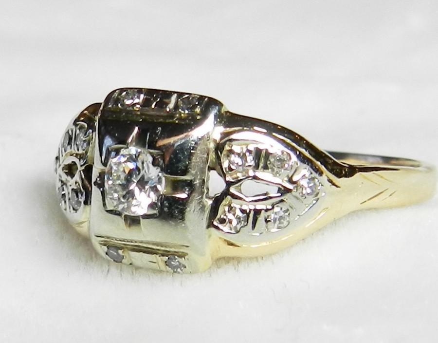 Hochzeit - Art Deco Ring Vintage Antique Engagement Ring 14K Old European Cut Diamond .33 Carat tdw Art Deco Diamond Ring 1920s Engagement Ring