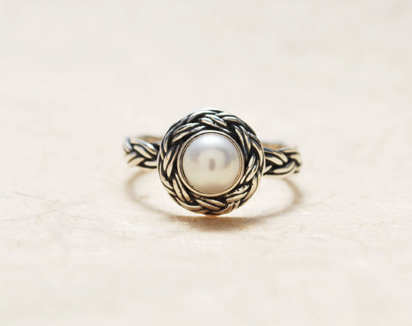 Hochzeit - Pearl Engagement Ring - Sterling Silver and Pearl Ring, Pearl promise ring, Unique Engagement Ring, June Birthstone Ring, Personalized Ring