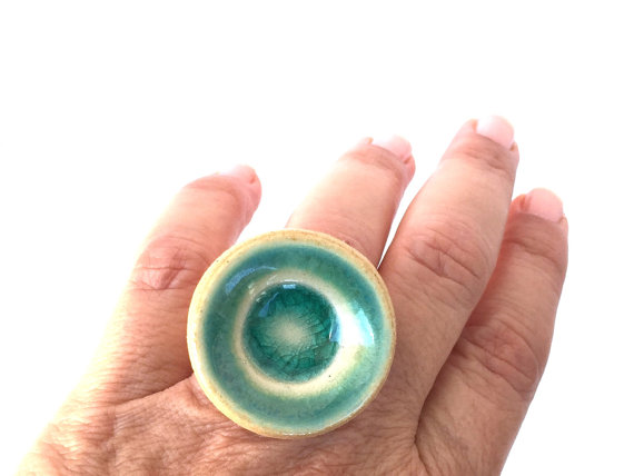 Hochzeit - Statement ring, Ceramic ring, Adjustable ring, Cocktail ring, Bold ring, Handmade ring, Fashion ring, Turquoise ring, Big ring, Gift for her