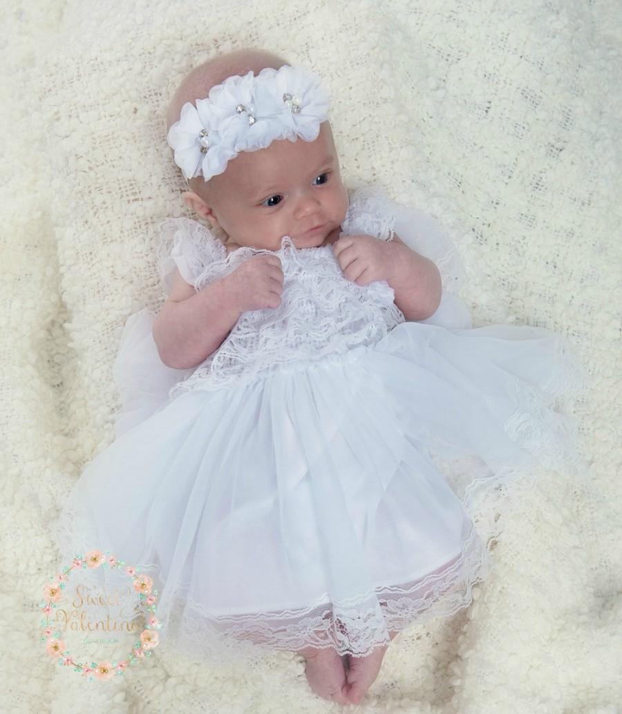 Hochzeit - Flower Girl dress,baptism dress, White lace dress, baby girl dress, Baby dress, Christening dress, junior bridesmaid, rustic wedding dress.