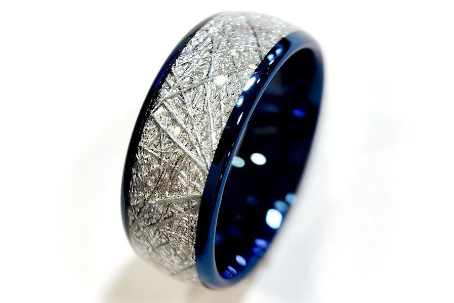 Mariage - Blue Tungsten Wedding Bands, Tungsten Rings, Meteorite Inlay Rings,  Engagement Rings, Matching Wedding Bands Tungsten Rings, Rings Paradise