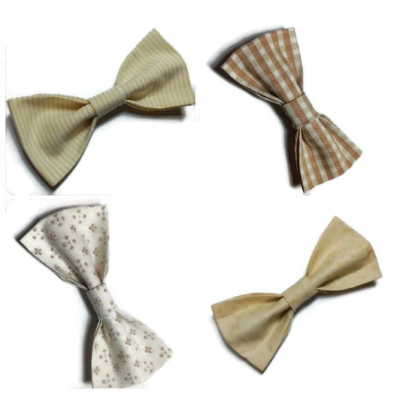 Hochzeit - Groomsmen gift set beige wedding bow ties mismatched bowties coordinating necktie groom bow tie cream sand tan checkered bow tie stripped