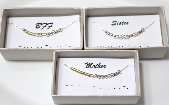 Mariage - Morse Code Sister, Morse Code Aunt, Morse Code BFF, Custom Morse Code Necklace, LOVE Necklace, MOTHER Morse Code Necklace, Bridesmaid Gift