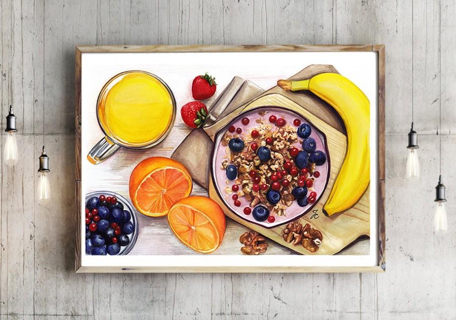 Mariage - Breakfast illustration, breakfast print, food print, healthy food print, food artwork, watercolor painting, fashion illustration