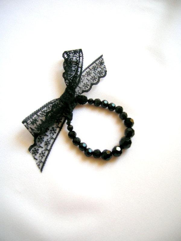 Mariage - Crystal Beaded Bracelet, Black Bracelet, Bridal Bracelet, Women Gift, Mothers Day Gift