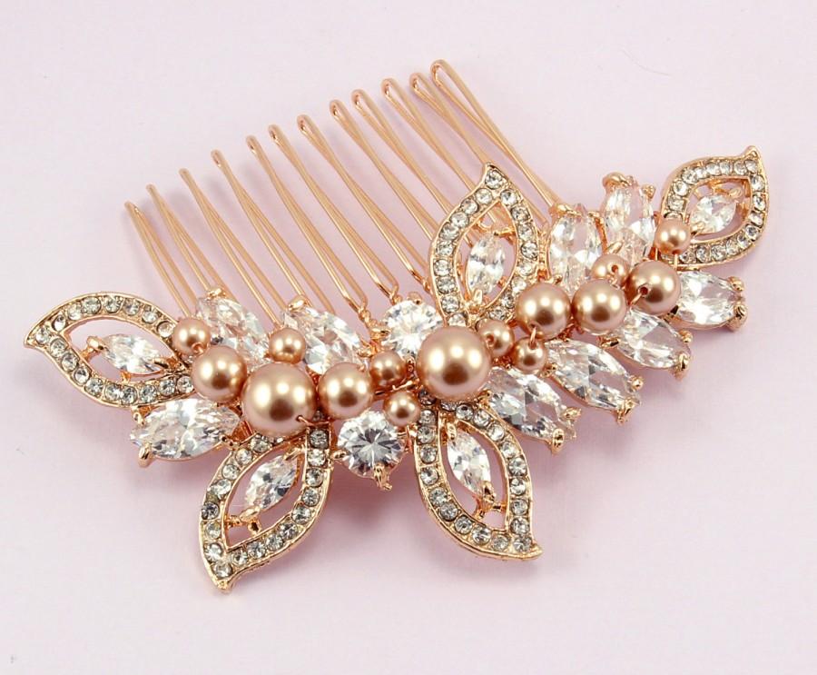 Rose Gold Bridal Hair Piece Bridal Rhinestone Comb Swarovski Pearl Wedding Hair Accessories
