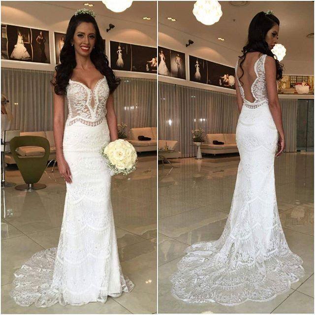 زفاف - White Lace Mermaid Cheap Online Long Wedding Dresses, BG51522 - US0 / Picture Color