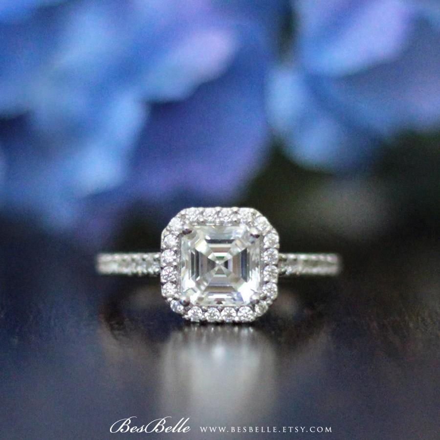 Mariage - 2.46 ct.tw Halo Engagement Ring-Asscher Cut Center Diamond Simulant-Bridal Ring-Wedding Ring-Promise Ring-Sterling Silver [2619-1]