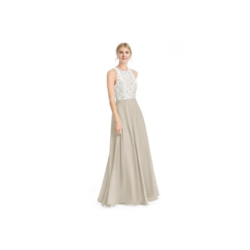 Wedding - Taupe Azazie Kate - Scoop Back Zip Floor Length Chiffon And Lace Dress - The Various Bridesmaids Store