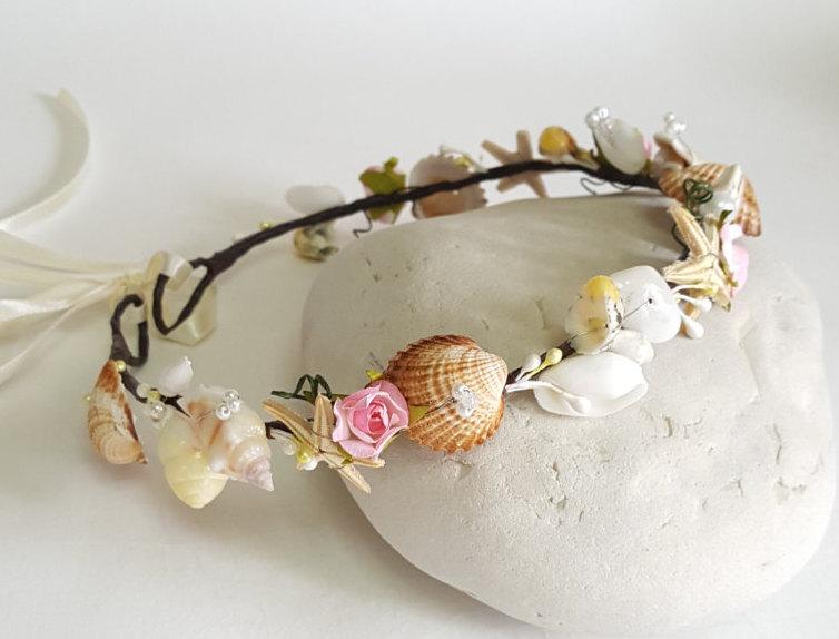 Beach Bridal Tiara,Wedding SeaShell Headpiece,Freshwater Pearls