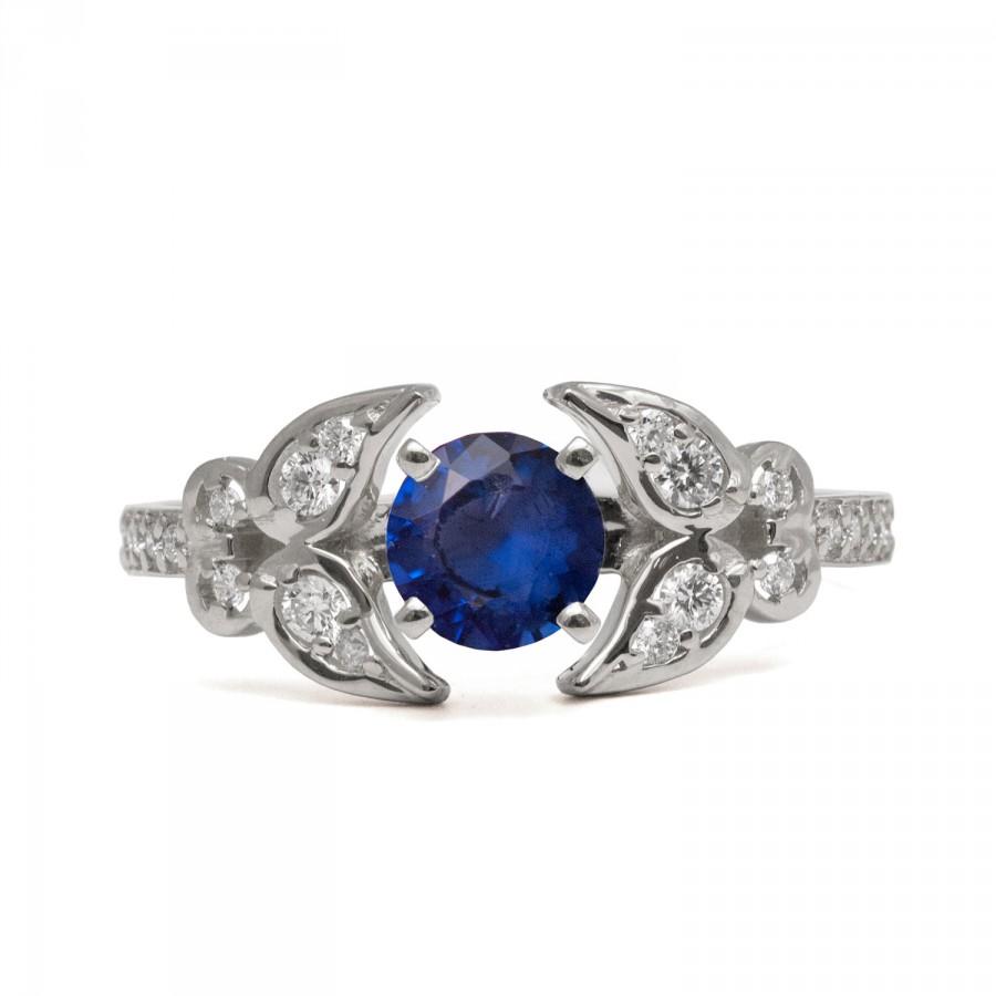 زفاف - Butterfly Sapphire Ring - 18K Gold and Sapphire engagement ring, Sapphire ring, unique engagement ring, Sapphire diamonds ring, art deco