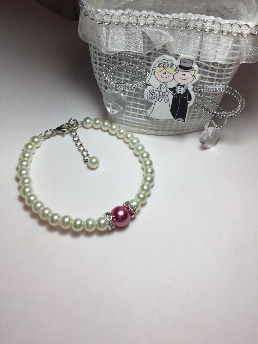زفاف - Pink Pearl Bracelet Wedding,Flower girl bracelet,Bridesmaid bracelet,Mother of the bride gift Mother of the groom gift,Bridal bracelet,