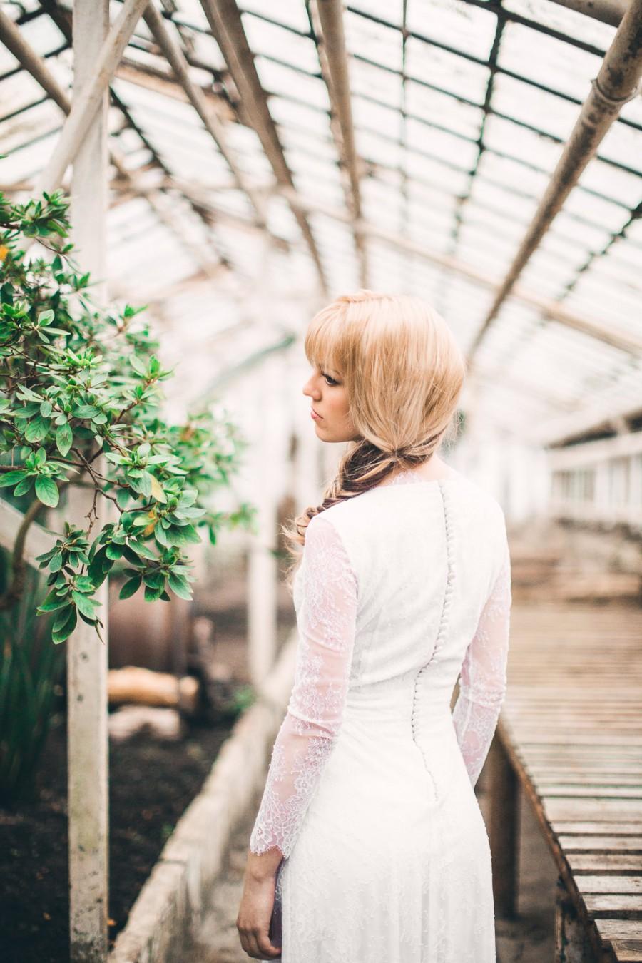 زفاف - Saple sale, one size only - s-m / Vintage inspired white long sleeve lace wedding dress