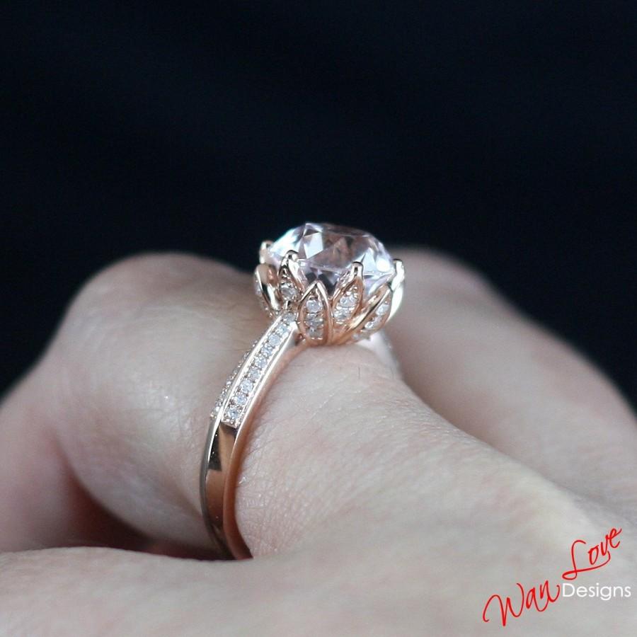 Hochzeit - OEC Old European Cut Light Pale Pink Sapphire & Diamond Lotus Flower Engagement Ring 4ct 9mm 14k 18k White Yellow Rose Gold-Platinum-Custom