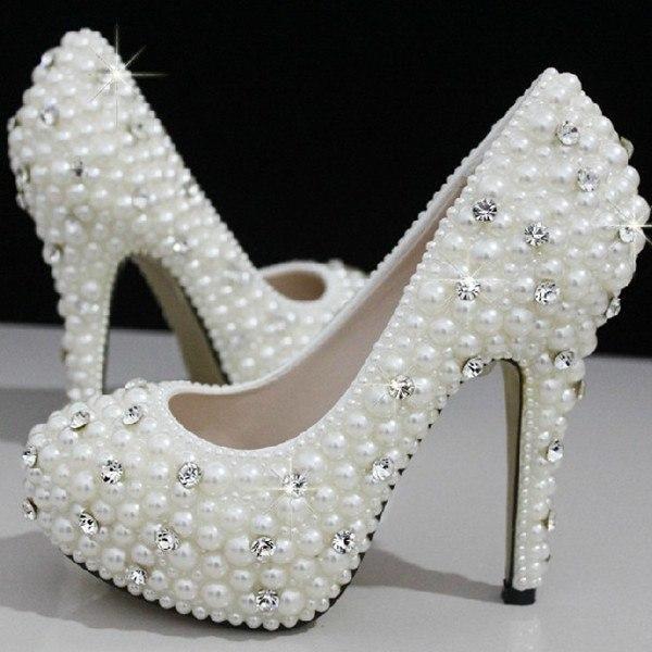 Hochzeit - Cinderella's Wish Crystal & Pearl Wedding Shoes
