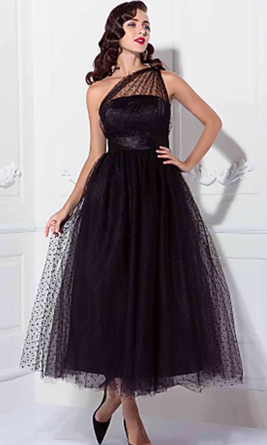 زفاف - 1950S Celebrity Tea Length Black Prom Dresses KSP445
