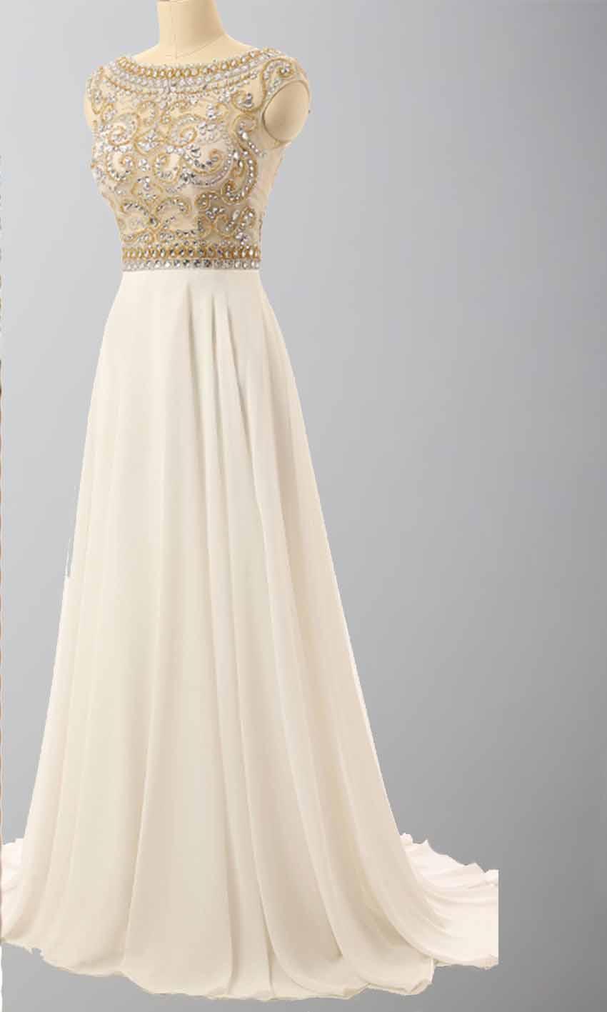 زفاف - Delicate Prom Dresses Long with Jeweled Sheer Top KSP449