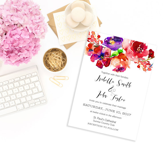 Mariage - Wedding Invitation Printable Floral Wedding Invitation Summer Wedding Invitation kit download digital Spring custom Invite idw10