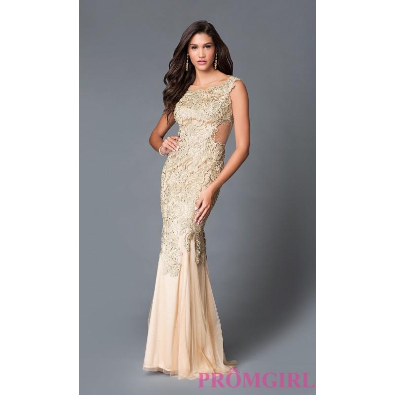 زفاف - Long Gold Beaded Lace Open Back Prom Dress - Discount Evening Dresses 