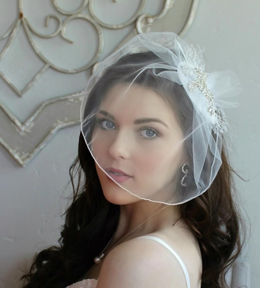Mariage - DeBeers Rhinestone Tulle Russian Veiling Feather Birdcage Veil Headpiece Wedding Bridal
