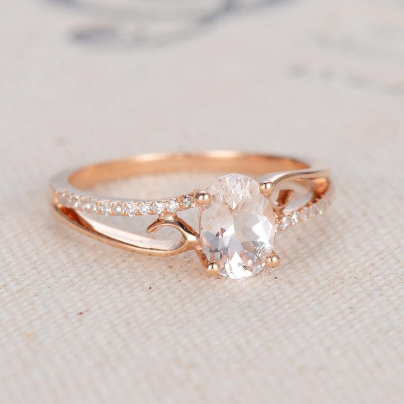 Mariage - Morganite Engagement Ring,Oval Morganite ring,14K rose gold wedding ring,Rose gold Morganite Engagement ring,Butterfly ring,rose gold band