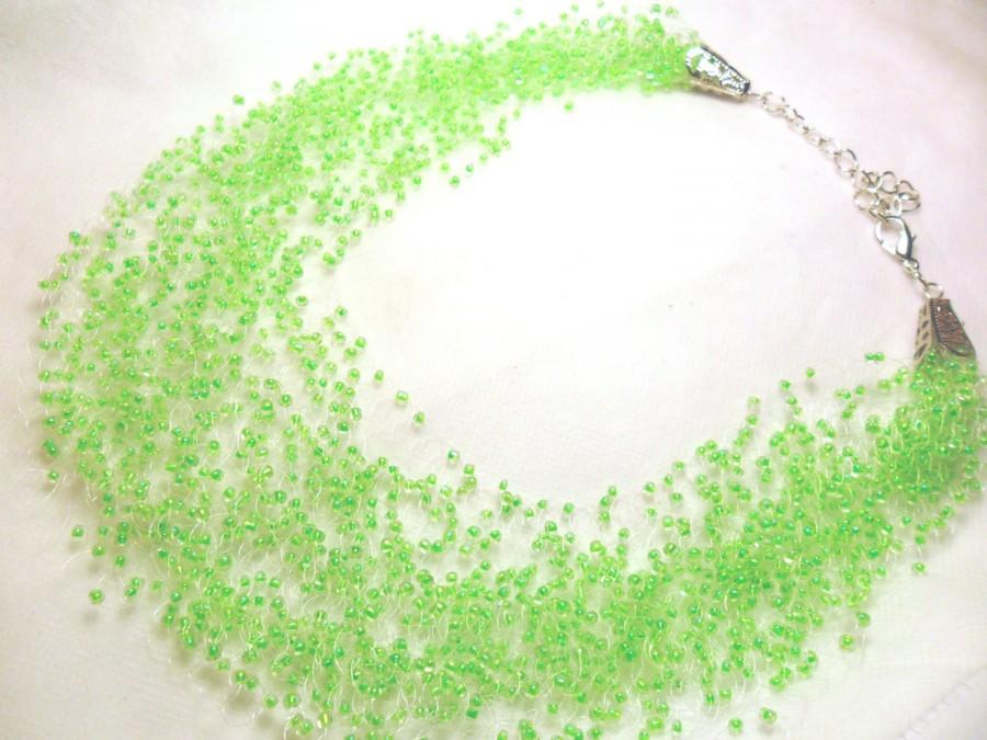 زفاف - Light green necklace mint necklace airy crochet multistrand bridesmaid statement green gift for her unusual gift idea casual everyday beaded