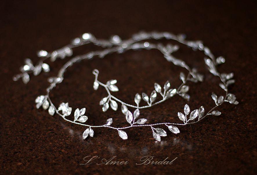 Hochzeit - Long Crystal hair vine ,beaded hair vine ,1m bridal hair vine, bridal headband, crystal headband ,beaded headband ,bridal hair wreath