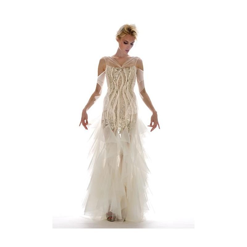 زفاف - Elizabeth Fillmore - Fall 2012 - Nocturne Beaded Organza Sheath Wedding Dress with Ruffle Details and an Illusion Neckline - Stunning Cheap Wedding Dresses