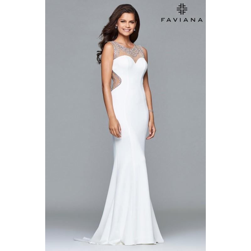 زفاف - Ivory Faviana S8014 - Fitted Sleeveless Long Jersey Knit Open Back Sexy Sheer Dress - Customize Your Prom Dress