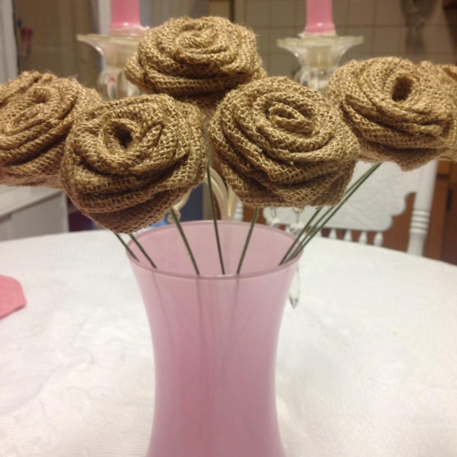 زفاف - 30- Burlap Roses on Stems-Light Natural-DIY decorations-DIY weddingSet of 30-Rustic DIY Decorations, Wedding Decor,