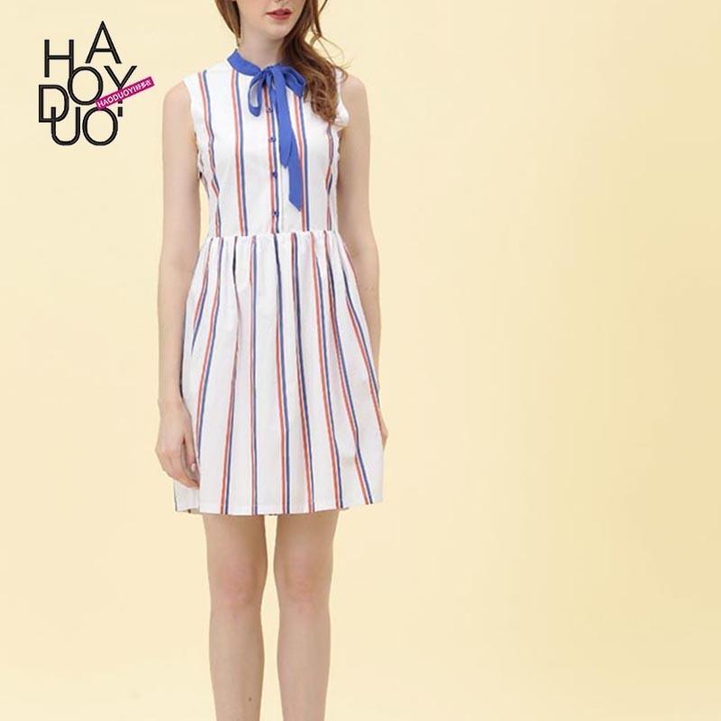 زفاف - Sweet summer 2017 new Navy color stripe skirt high waist sleeveless dress - Bonny YZOZO Boutique Store