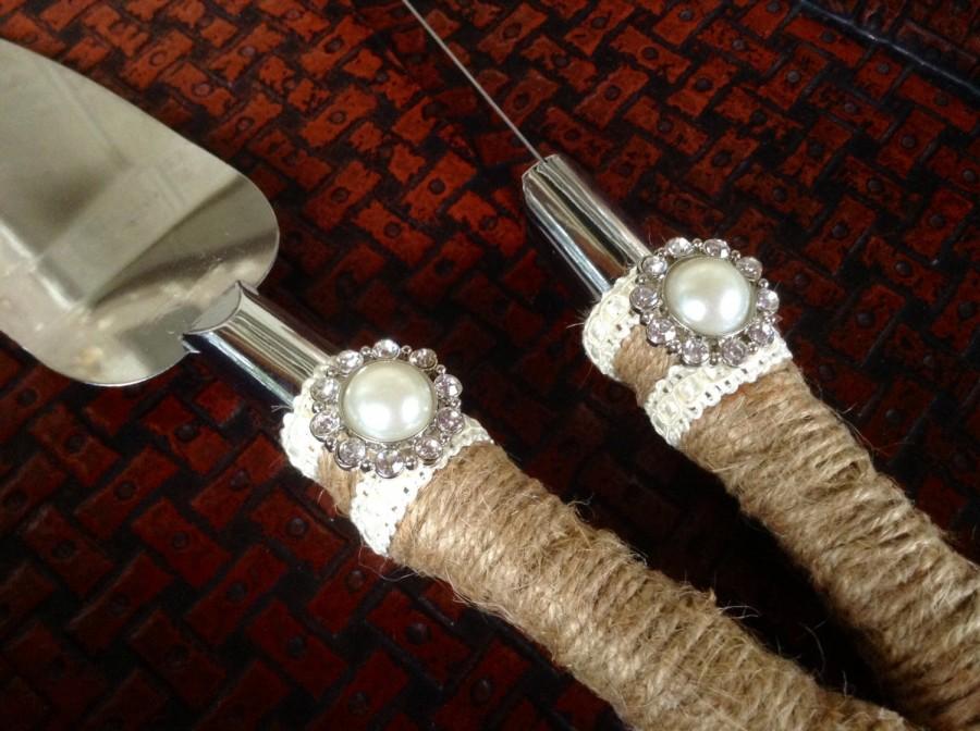 Wedding - Rustic Chic Cake Server / Country Chic Cake Serving Set / Rhinestones and Pearls Wedding Ideas