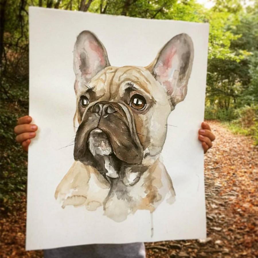 Mariage - Watercolor dog portrait - custom painting - commission artwork - pet artist - gift - home wall art - memorial dog portrait - romalena - lena