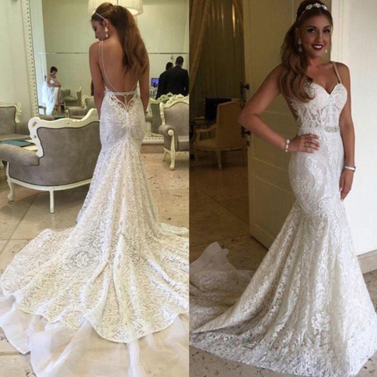 زفاف - Sexy Mermaid Spaghetti Backless Lace Bridal Gown, Wedding Party Dresses, WD0053