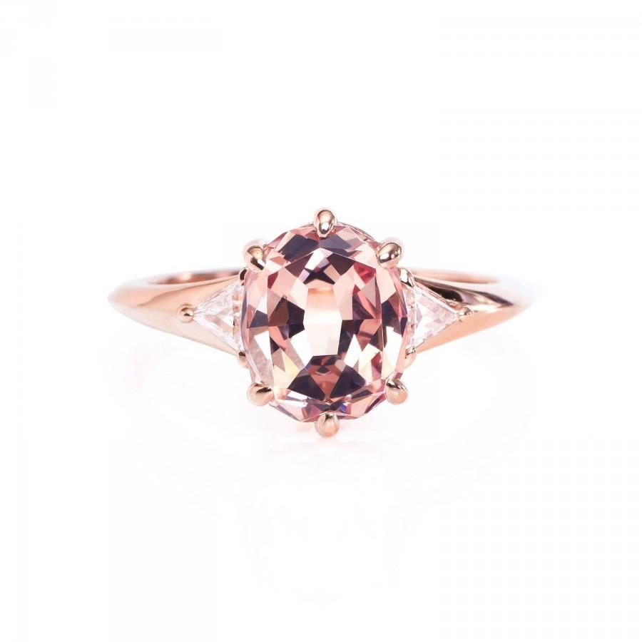Свадьба - Rose gold diamond engagement ring, 18k 2.2ct. Mahenge Garnet, oval color change stone, modern simple one of a kind, unique ring