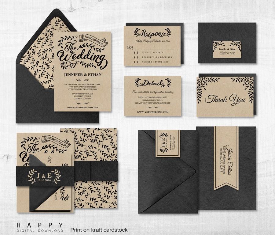 زفاف - Printable Wedding Invitation Bundle, Editable Wedding Invitation Templates PDF files - Rustic Leaves