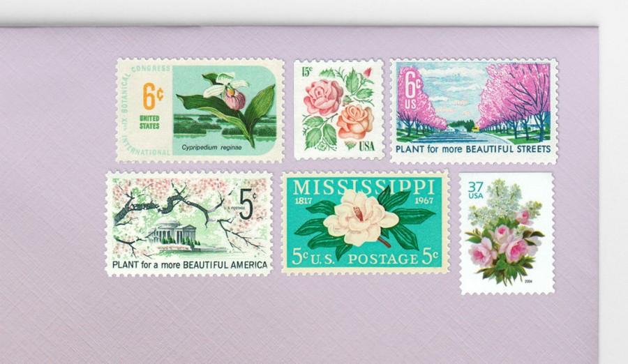 Wedding - Posts (5) 2 oz wedding invitations - Floral bouquet unused vintage postage stamp sets (2 ounce 70 cent rate)